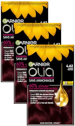 Garnier Coloration Permanente - Sans Ammoniaque - Aux Huiles Naturelles de Fleurs - Carmin Velours (4.62) - Olia (Lot de 3)