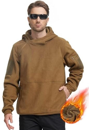 FREE SOLDIER Felpa Invernale Calda con Cappuccio da Uomo, Maglia con Cerniera 1/4, Antivento, Giacca Tattica da Esterno in Pile per l'Esercito Giacca da Lavoro (Marrone Lupo, XL)