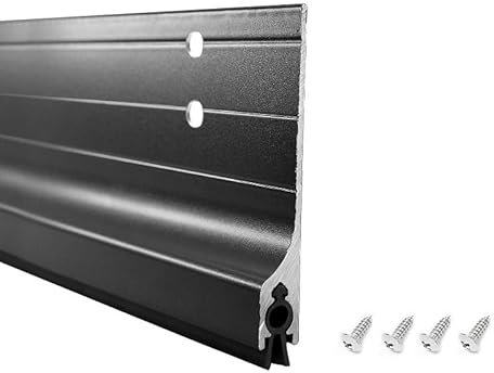 Monlech Tope de metal para puerta, cierre inferior de ratones, bloqueo de ratón, aluminio, barrido de ratón, parabrisas, 2 pulgadas de ancho x 36 pulgadas de largo (1, esqueleto negro con cinta de