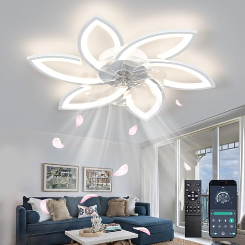Depuley Deckenventilator mit Beleuchtung, Modern Deckenventilator mit Fernbedienung App Steuerung, Lampe mit Ventilator Reversibel Für Schlafzimmer Kinderzimmer 6 Licht Dimmbar,6-Gang,Timer,Weiß,78CM