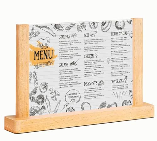 Acryl Aufsteller A5 mit Holz Sockelboden,Doppelseitig Tischaufsteller,Plakatständer Kann Aufsteller Poster,Flyer,Speisekarten,T- Ständer für Werbeaufsteller,Restaurant,Theke