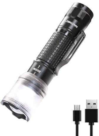 HAUTMEC 700 Lumens Rechargeable LED Torch with Zoomable Beam Bright Tactical Flashlight for Camping, Outdoor, Hiking, Emergency