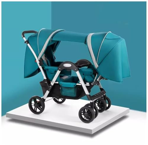 EYPKPL Klappbarer Doppelsitz-Kinderwagen, Regenschirm, Doppel-Kinderwagen, Tandem-Kinderwagen, Zwillings-Kinderwagen, kann sitzen und liegen, Zwillings-Kinderwagen