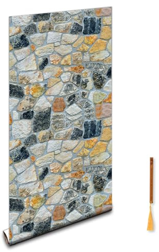Oufdj-iPro Selbstklebend Tapete Wandpapier Ziegel, 44.5x1200CM Selbstklebende Stein Vinyl Tapete Wandaufkleber Vintage Backstein Wasserdicht für Wohnzimmer Wand mit Exquisiten Lesezeichen aus Holz