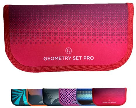CALCUSO SET DI GEOMETRIA PRO in un astuccio rosso con compasso e goniometro - Astuccio pratico per scuola, università, ufficio e disegni - Ideale come set di geometria per la scuola