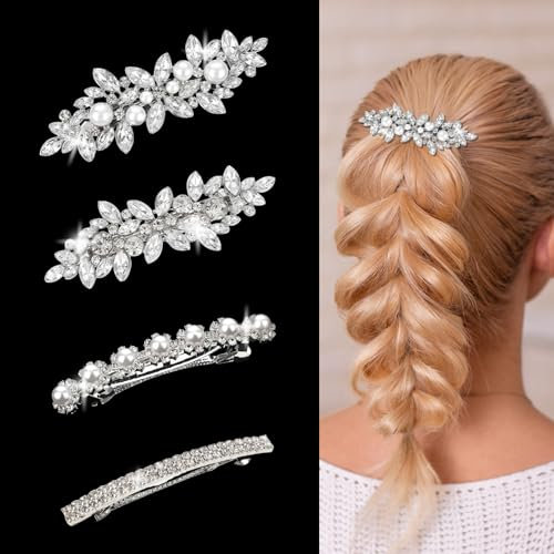 4 Stück Kristall Haarspangen Strass Haarnadeln Braut Hochzeit Diamant Haarnadel Silber Haarschmuck für Frauen Riten Feierlichkeiten