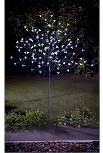 Kiswa collection 4 FT Cherry Blossom Tree Outdoor Decorations for Garden 128 LED Solar Powered Garden Lights Tree Ornaments for Home Decor Display Indoor (4ft 128 LED White Lights, 4 FT)