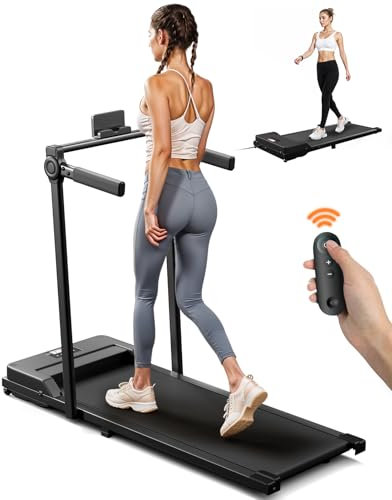 Warmiehomy Treadmill Walking Pad Running Machine with LED Displays, Phone Holder Foldable Treadmills with Handrail 1-6km/h(1-12Gear) Adjustable Treadmills for Home Office