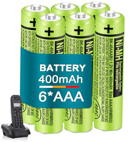 6 Pack 400mAh BK-40AAABU 1.2V AAA Rechargeable NI-MH Batteries for Panasonic BT Gigaset Cordless Phones