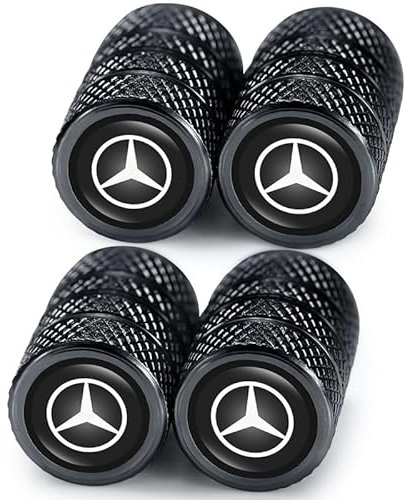 Auto Porte Clef et Valve Pneu Voiture, Porte-clé Voiture avec Bouchon Valve Pneu Voiture pour Mercedes Benz CESM CLK GLK GL AB AMG GLS GLE AMG Series, Bouchon de Valve,Noir