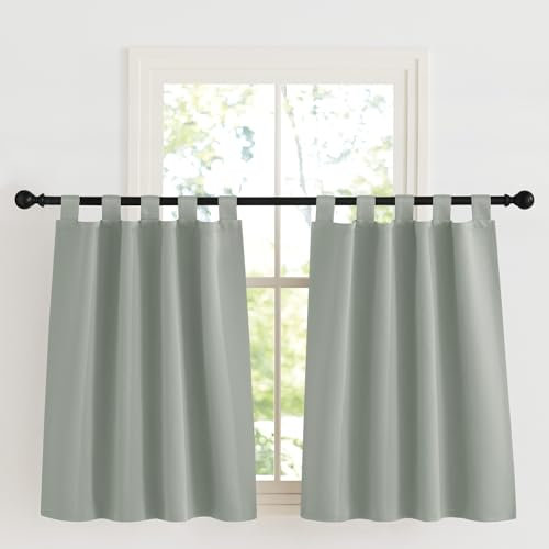 KGORGE Rideaux Occultant - Rideau Cuisine, Lot de 2 Opaque Draperies Intérieurs Anti UV Anti Lumiere Decoration pour Porte Armoires Chambre Fenetre avec Pattes, 90x90 cm, Vert