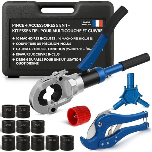 NEEZRA Presszange Multicouche & Kupferrohr – 10 Backen (TH+V), Set mit Zubehör & Werkzeug für Heizung, Sanitär, DIY, Mehrschichtzange