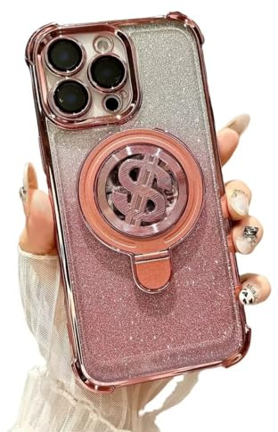 PONRFEKT Electroplated Glitter Case for iPhone X/XS with Magnetic Stand,Transparent Protective Cover Gradient Glitter,Stylish Silicone Shockproof Cover-Pink
