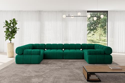 ALTDECOR Modulares Sofa Ecksofa in U-Form Corner modular Sofa Eckcouch Couch Wohnlandschaft Cauchsofa Polstersofa Birno-U2-380x190x70 cm Dunkelgrün