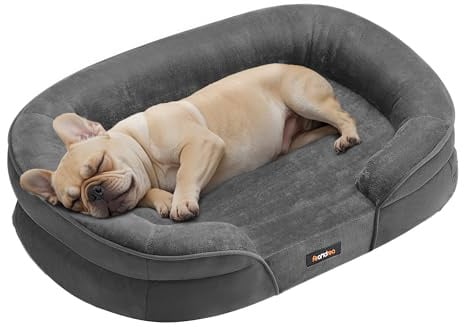 Feandrea Hundebett, orthopädisch, für mittelgroße Hunde, 76 x 51 x 18 cm | Hundekissen, wasserdichte Innenschicht, erhöhte Ränder, abnehmbarer, waschbarer Bezug, rutschfest, schiefergrau PGW281GN01