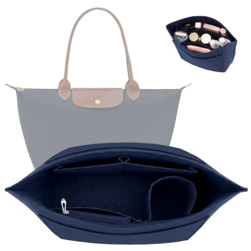 HYEPNED Bag Organizer für Longchamp L Tasche - Organiser for Longchamp Pliage, Purse Organiser, Multi-Pocket Felt Handbag Organiser for Insert Wallet, Organiser for Longchamp (Blau, M)