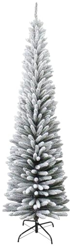 Belfoyer Weihnachtsbaum Spitz Bleistift Schnee 210cm – 800 Spitzen Künstlicher Tannenbaum Schlank, Platzsparend, Handgebunden, Mit Metallständer, Naturgetreu für Kleine Räume