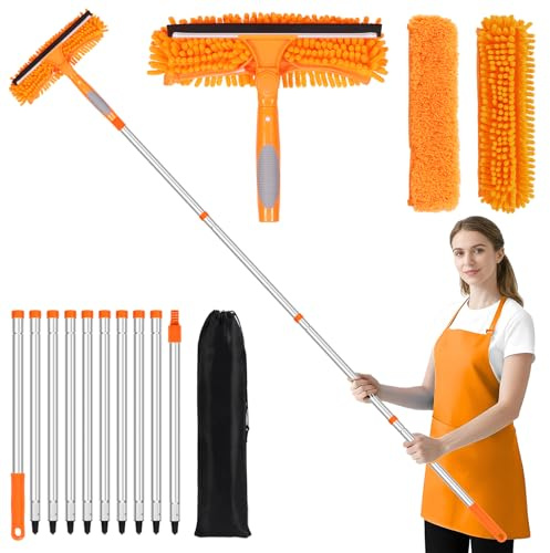 Venuso 3.9M/12.7FT Window Cleaning Equipment, 2 in 1 Extendable Window Cleaning Pole Window Squeegee Cleaner Kit for high Windows, Solar Panels, Car