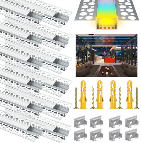 Rogisi 12x1M LED Trockenbauprofil für 18MM Streifen, Aluminum Profil Kanal Trockenbau für Decken und Wände, AluProfil Eckprofil Diffusor mit Weiß Abdeckung, Schiene für Breitere Strip wie Philips Hue