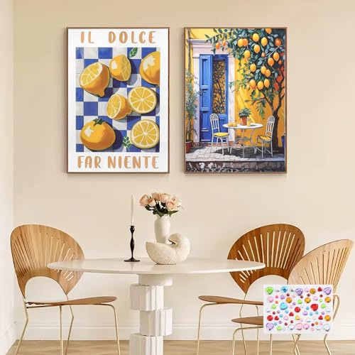 ZRUEWOT Italienische Wandbilder Küche 30×20 cm – 2er Set Zitronen Poster ohne Rahmen, Mediterrane Sommerdeko für Küche & Esszimmer, Bild mit Rahmen oder als Poster mit Rahmen verwendbar&Schlafzimmer