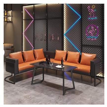MPLFHSYOS Modulares Industriesofa-Set mit Metallgestell, hochwertige Sitzgruppe aus PU-Leder mit Tisch, Bequeme Lounge-Sofas mit Polsterung, for gewerbliche Räumlichkeiten(A)
