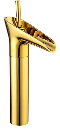 Grifo de baño cascada de lavabo alto grifo de baño caliente frío baño dorado