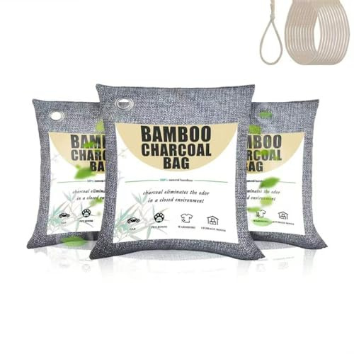 Bamboo Charcoal Air Purifier Bags – Natural Odor Absorber Eliminators, Ideal for Home Closets, Pet Litter Boxes, Cars, Refrigerators & Shoe Cabinets (100 g (Pack of 3))