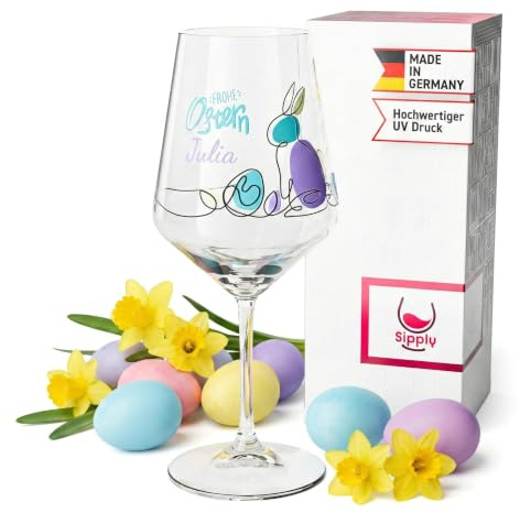 Sipply Weinglas zu Ostern personalisiert mit Namen - Osterhase Line-Art C - 0,5l Geschenk-Idee zum Osterfest für Frauen Männer Damen Herren Oma Opa Bruder Schwester beste Freundin oder Freund