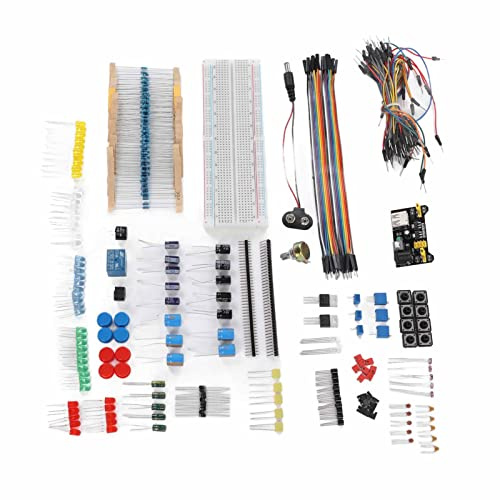 Wakects Electronics Component Kit Starter Fun Assortment 830 Tie Points Breadboard Resistor Capacitor Diode Module for R3 Development Board Beginner Programming Learning