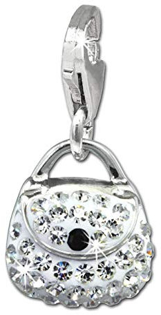 SterlinX Charms für Bettelarmband, Kette aus 925er Sterling Silber - Tasche - weiß - mit glitzernden Zirkonia - D1GSC558W
