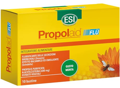 ESI - Propolaid Propolaidflu, Integratore Alimentare con Propolis, Azione Emolliente e Balsamica sulle Vie Respiratorie, Contro i Sintomi da Raffreddamento, 10 Bustine