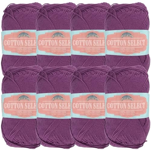 JubileeYarn Cotton Select Garn, 50 g/Knäuel, Sportgewicht, Flieder Spray, 8 Knäuel