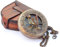 Neovid Messing-Sonnenuhr-Kompass zum Aufklappen – Steampunk-Zubehör – Antik-Finish – mit Lederetui und Kette – schönes handgefertigtes Geschenk