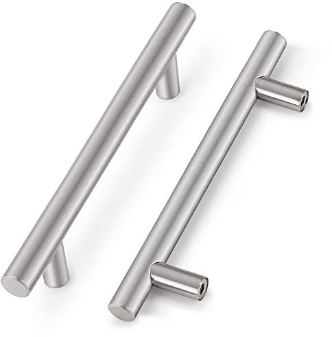 Probrico 25 Pack Kitchen Door Handles Brushed Nickel Stainless Steel 128mm Hole Centers Kitchen Cabinet T Bar Handle Furniture Drawer Pulls Cuoboard Knobs