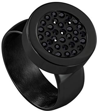 Quiges Schwarzer Ring Edelstahl Glänzend 12mm Mini Coin Halter Wechselring und Austauschbar Schwarzes Zirkonia Coin in Größe 18mm