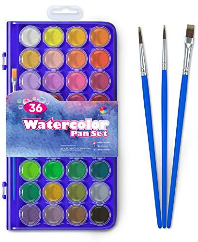36 Pack Watercolor Pan Set, Smart Color Art Watercolor Paint Set with 4 Brushes,Easy to Blend Colors, Perfect for Kids Adults
