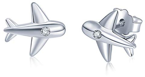Helen de Lete Original Little Tiny Flugzeug-Ohrringe aus 925er Sterlingsilber, Sterling Silber, Kein Stein