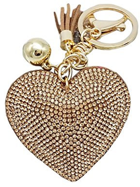Porte-clés romantique en forme de cœur avec strass et franges (Kaki)