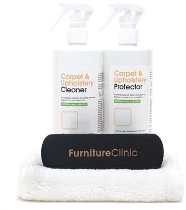 Kit Entretien Tissu Furniture Clinic | Contient : Nettoyant 500 ml, Protecteur 500 ml, Chiffon Microfibre & Brosse Nettoyante pour Vêtements, Moquette, Tissus d’Ameublement | Tous Types de Textiles