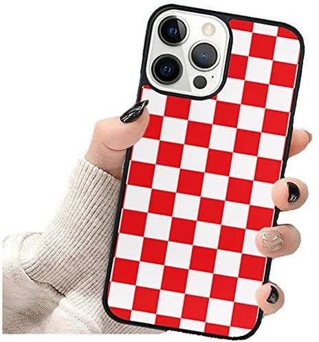 Vanqiang Checkerboard Phone Case Compatible with iPhone XR Hard Back Cover Soft Edge Grid Lattice Plaid Tartan Damier Chessboard Checker Flag (Compatible with iPhone XR, Red White)