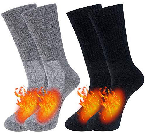 Chalier Cozy 2Paia Calze Merino Uomo, Calzini in Lana Termiche e Lunghe Ideali per Escursioni, Trekking e CampeggioM((39-42) Grigio & Nero