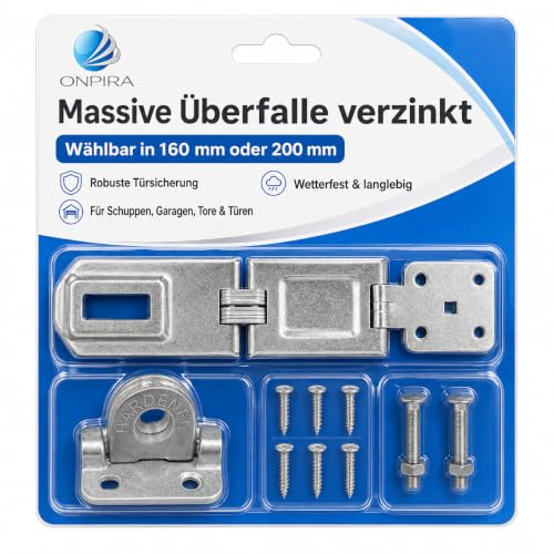 Massive Überfalle verzinkt – wählbar in 160 mm oder 200 mm – robuste Türsicherung für Schuppen, Garagen, Tore & Türen – wetterfest & langlebig (160mm)