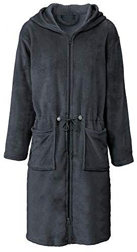 CelinaTex XL Bademantel Kapuze Uni lang aufgesetzte Taschen zwei Wege Reißverschluss Damen Kuschelflanell OEKO-TEX Vital