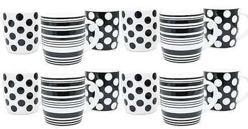 Fixtures Black & White Spotted/Striped 12oz Basic Mugs {12 Mugs Per Pack}