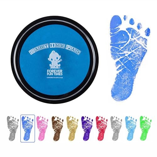 Baby Hand and Footprint Kit by Forever Fun Times | Get Hundreds of Detailed Prints with One Baby Safe Ink Pad | Easy to Clean, and Works with Any Paper or Card | Clean and Safe (Big Blue)