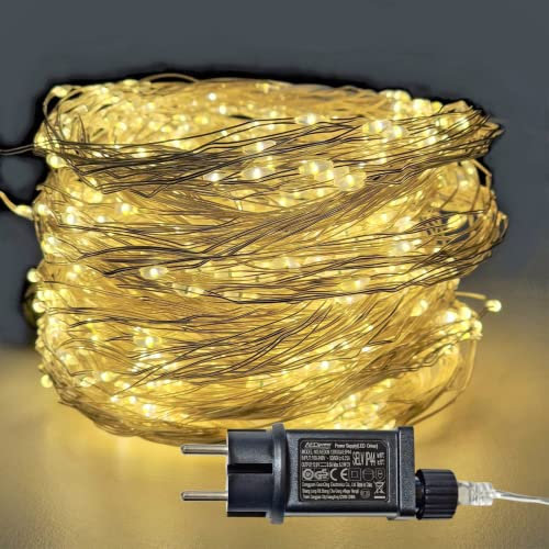 JANDEI - Guirlande cascade Micro LED, lumières de fée, 200 LED blanc chaud 3000 K, câble effet fil argenté, transformateur 12 V inclus