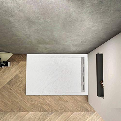 Piatto Doccia Rettangolare 80x120x3cm in Pietra Vulcanica e Resina Mista Finitura Pietra Bianca Ruvida Ultraslim