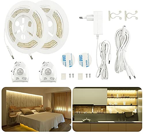 AveyLum LED Bettlicht mit Bewegungsmelder, Warmweiß Bett Lichtleiste Nachtlicht Streifen Dimmbar Bewegungssensor Licht Leiste Baby Beleuchtung, 2x 1.5M