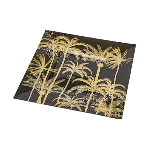 Assiette carrée avec paume or 39 x 39 cm, couleur : or et noir