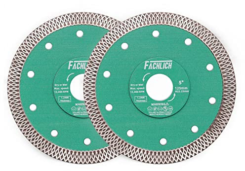 FACHLICH Diamant-Trennscheibe 2 Stücke 125mm Superdünnes Trocken Nasssägeblatt mit X-Zähne Turbo Mesh Rand,für Keramikfliesen Porzellan Granit Marmor